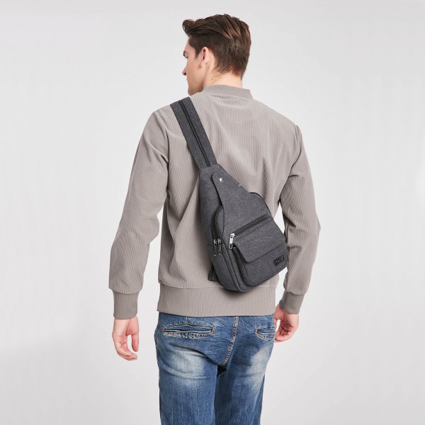 EQ2028 - Kono Casual Canvas Single Strap Sling Backpack - Black